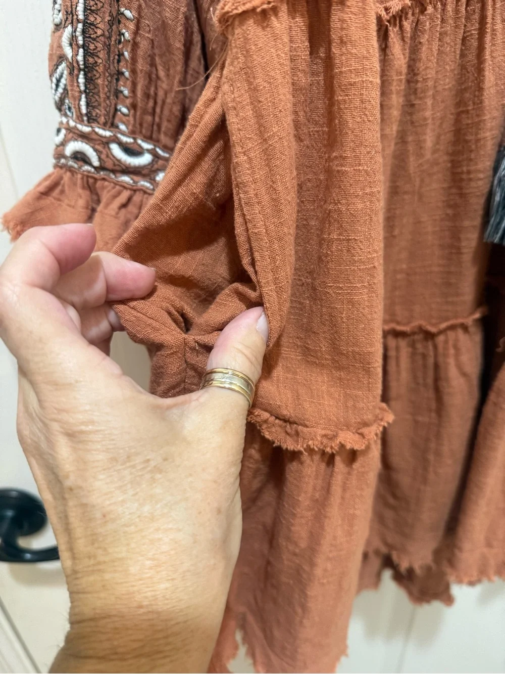 Free People Rust Tiered Boho Embroidered Midi Dress